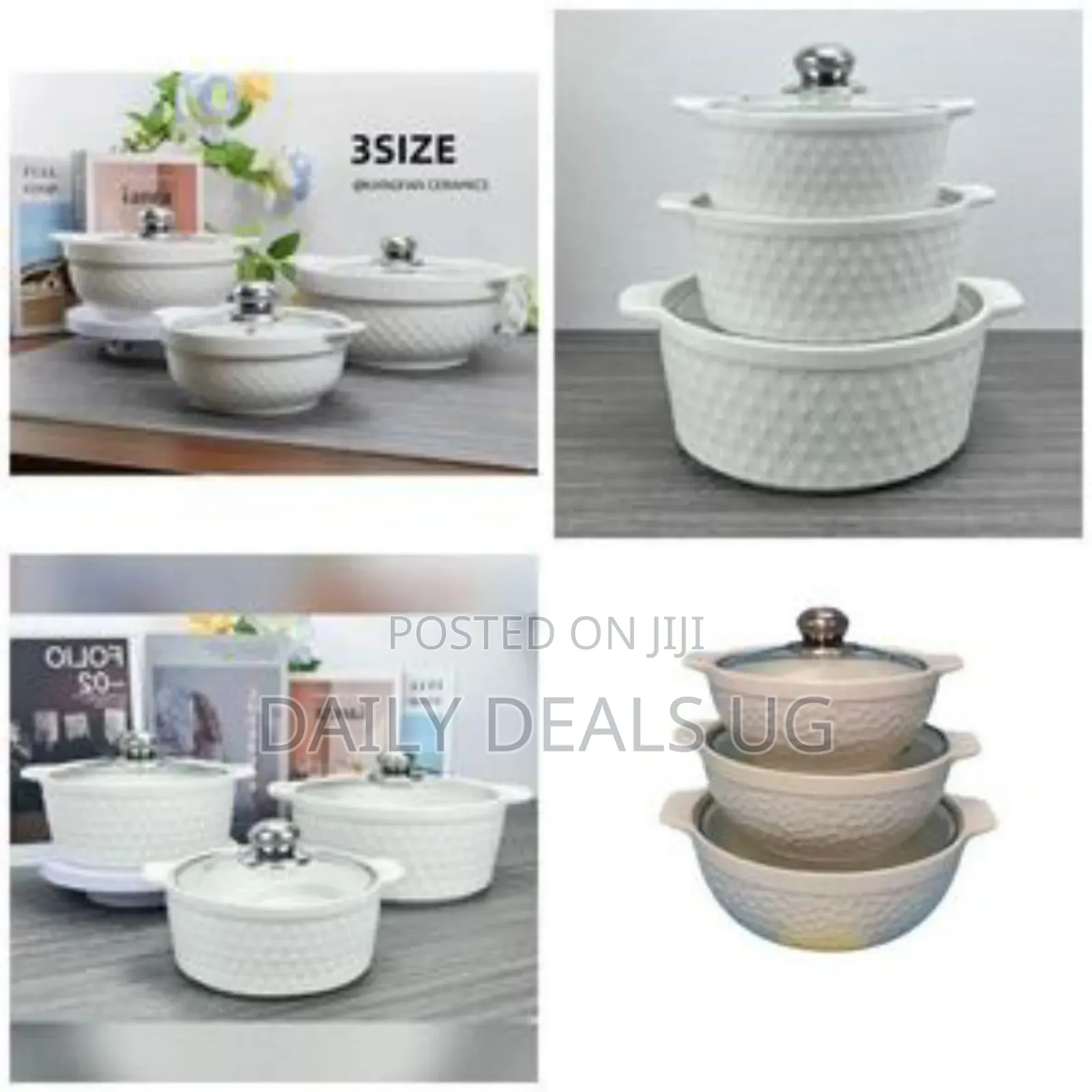 3 Pieces Ceramic Dinner Serving Bowls With Glass Lids