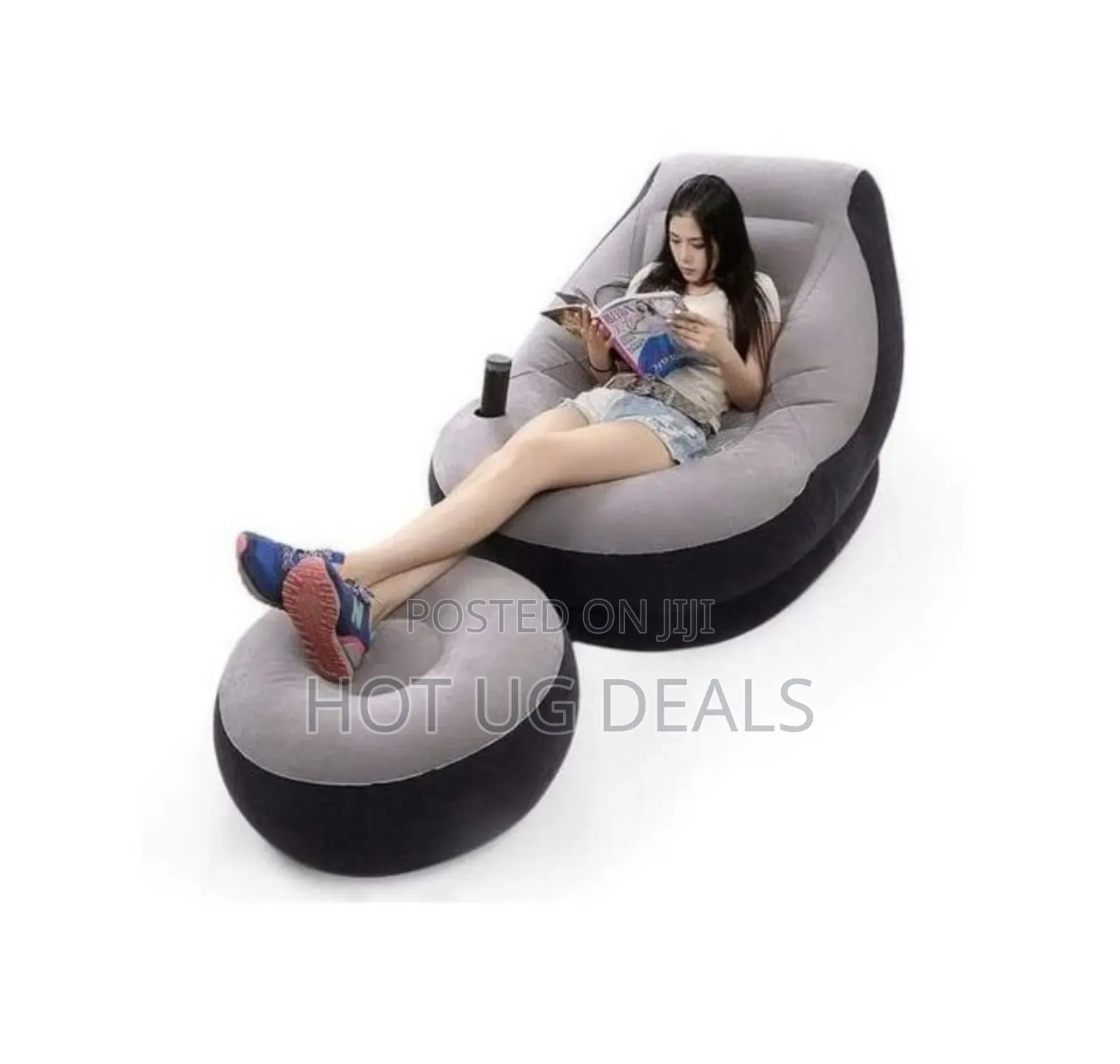 Air Seat With A Footrest Stool, Comes With A Pump-black