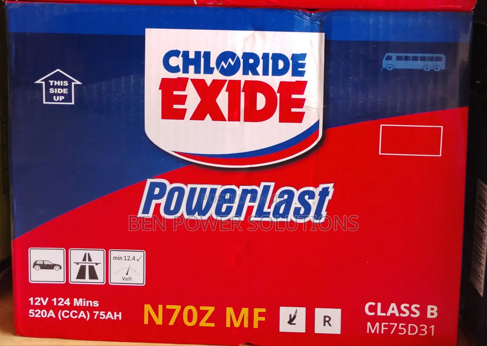 N70z/75ah Chloride Exide Mf Car Battery