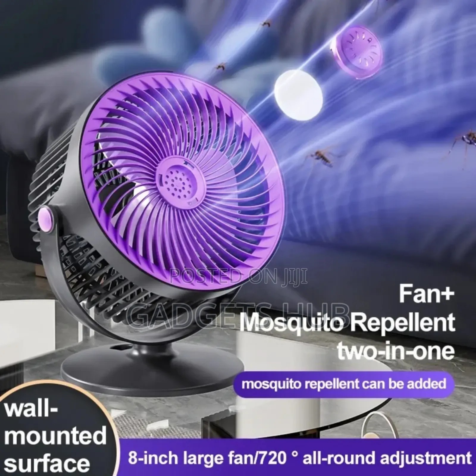5- Speed Wall - Mounted/Desktop Fan With 720° Mosquito Repellent