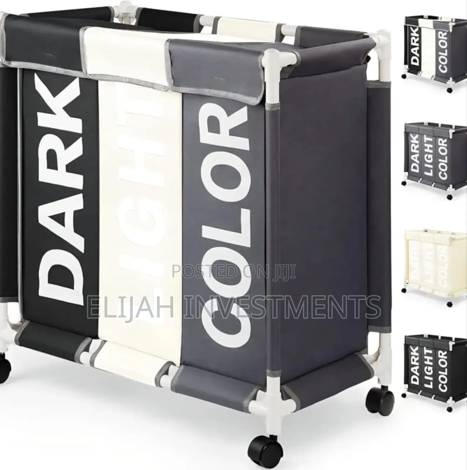 3-Section Laundry Sorter With a PVC Pipe Frame and Wheels.