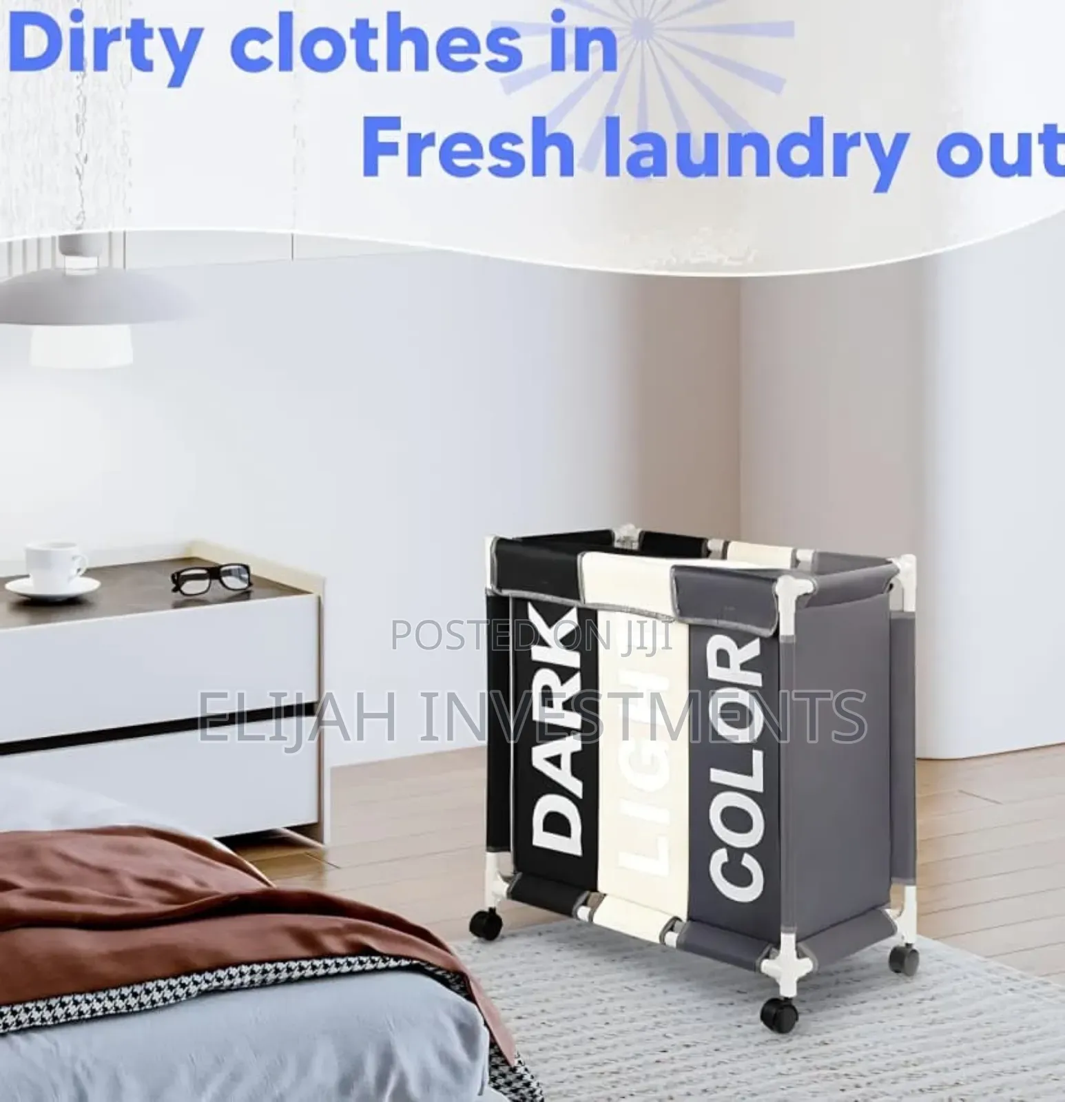 3-Section Laundry Sorter With a PVC Pipe Frame and Wheels.