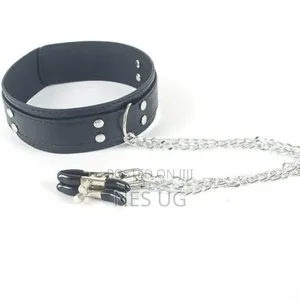 Erotic Leather Collar Necklace With Nipple Clamps Breast Chain Sex Toy