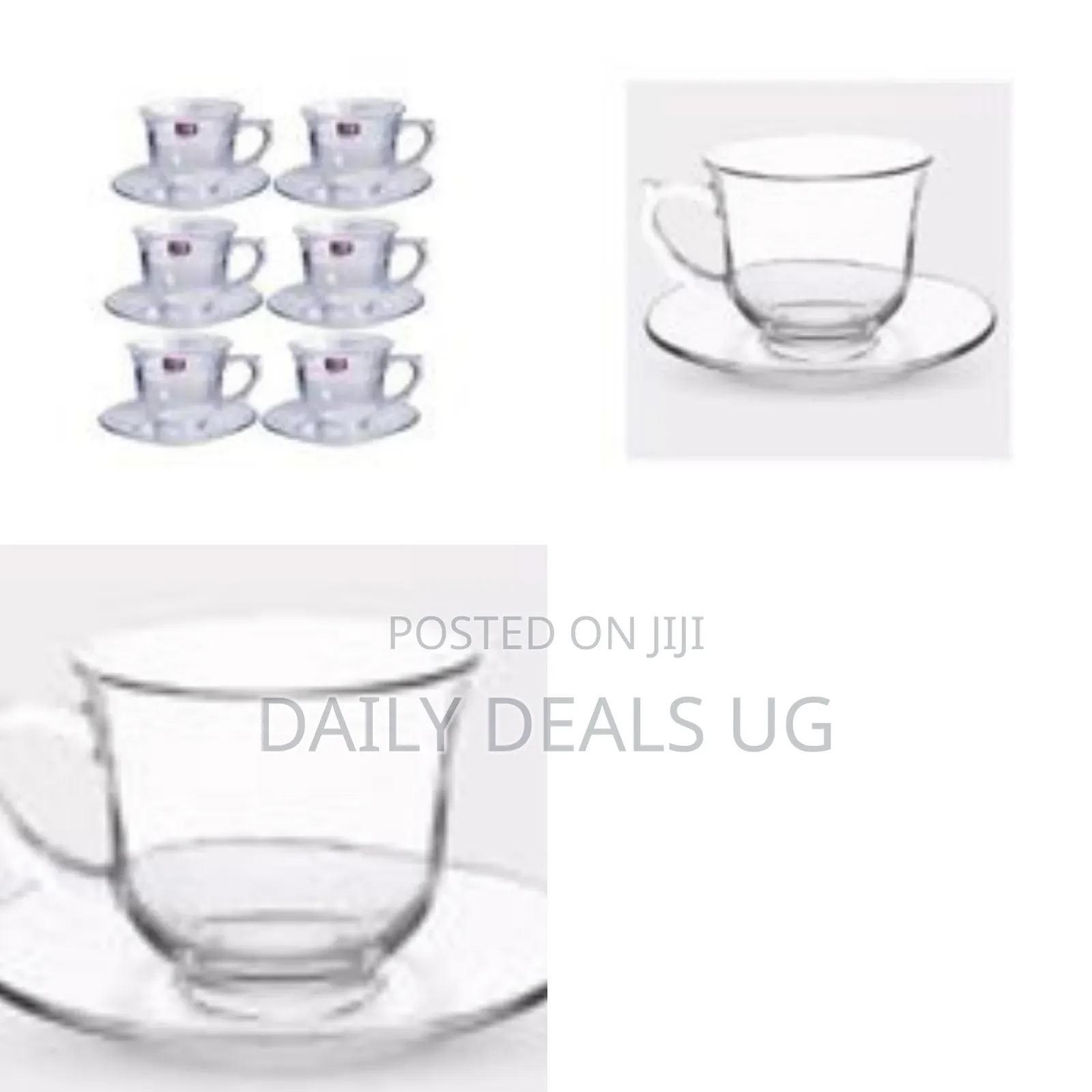 6-Piece Set of Clear Glass Tea and Coffee Cup and Saucer Set