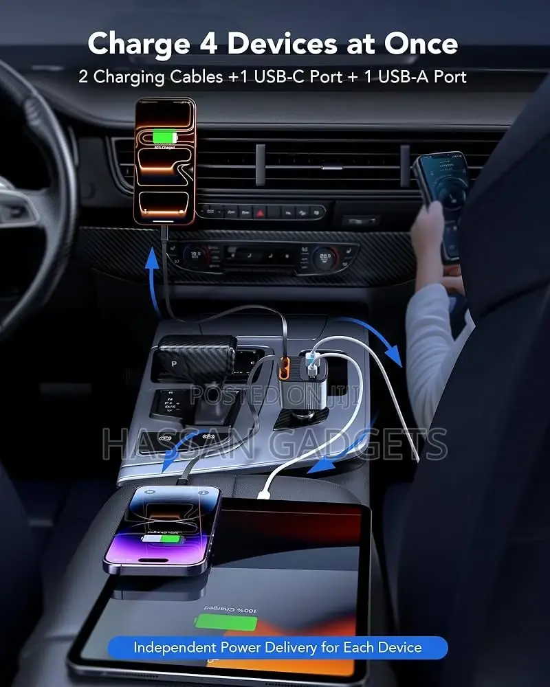 Retractable Car Charger,66w Super Fast Usb Car Phone Charger, Typec