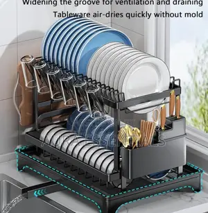 Convenient Folding Two-Tier Dish Drainer With a Removable Tray
