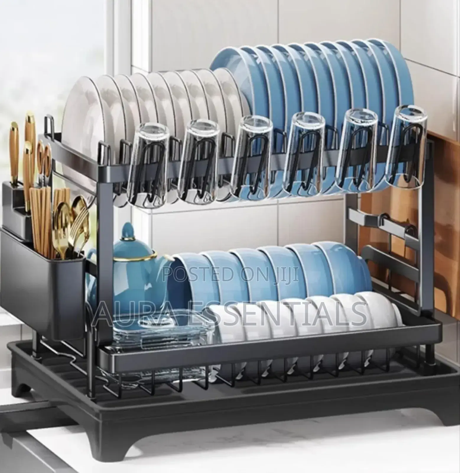 Convenient Folding Two-Tier Dish Drainer With a Removable Tray