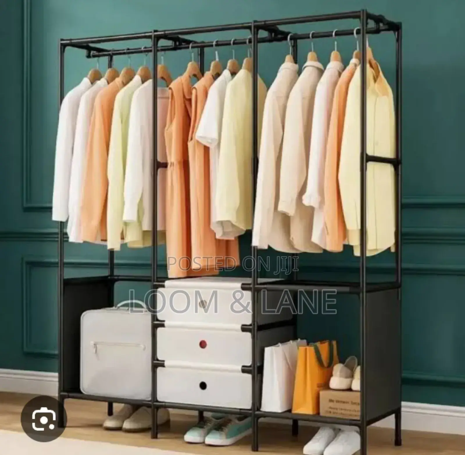 Freestanding Metal Garment Rack or Portable Closet With Multiple Hang