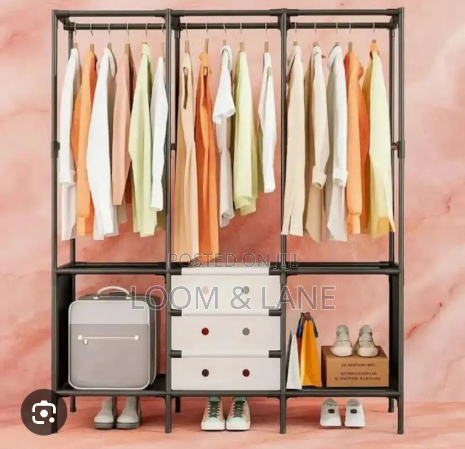 Freestanding Metal Garment Rack or Portable Closet With Multiple Hang