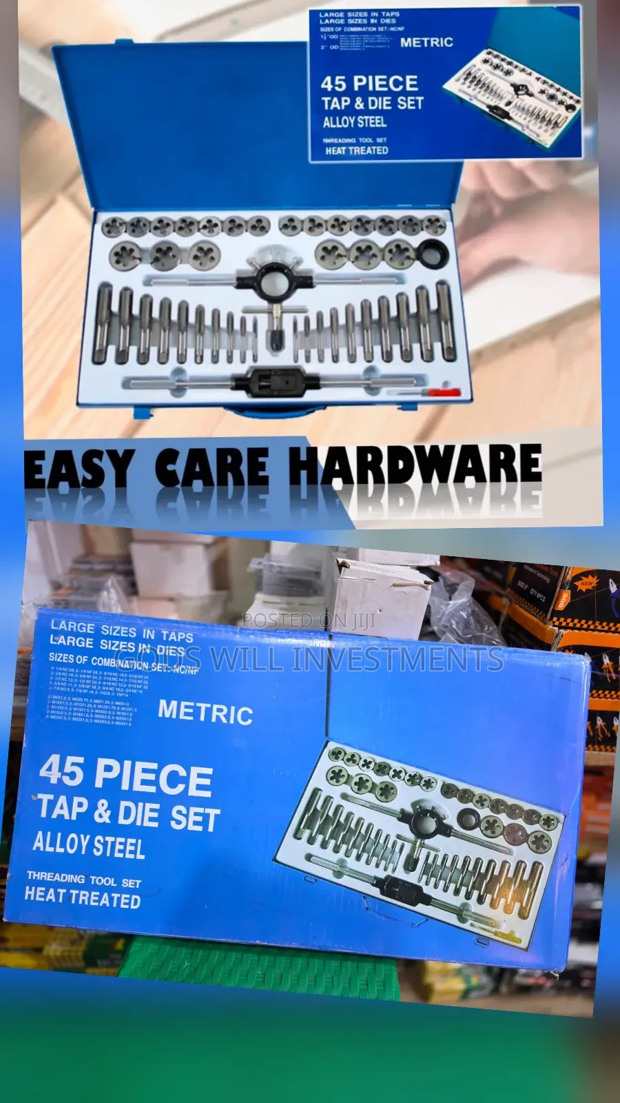 45-Piece Alloy Steel Tap and Die Threading Tool Set.