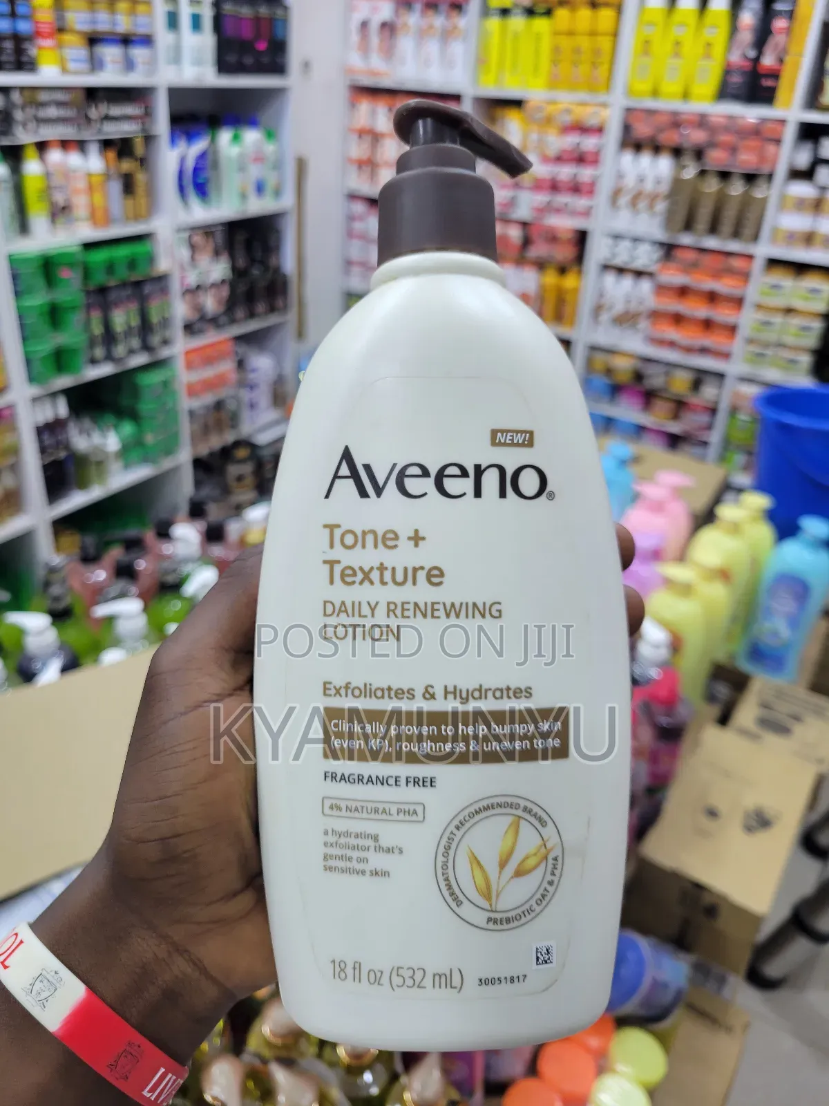 Aveeno Tone + Texture Daily Renewing Lotion.