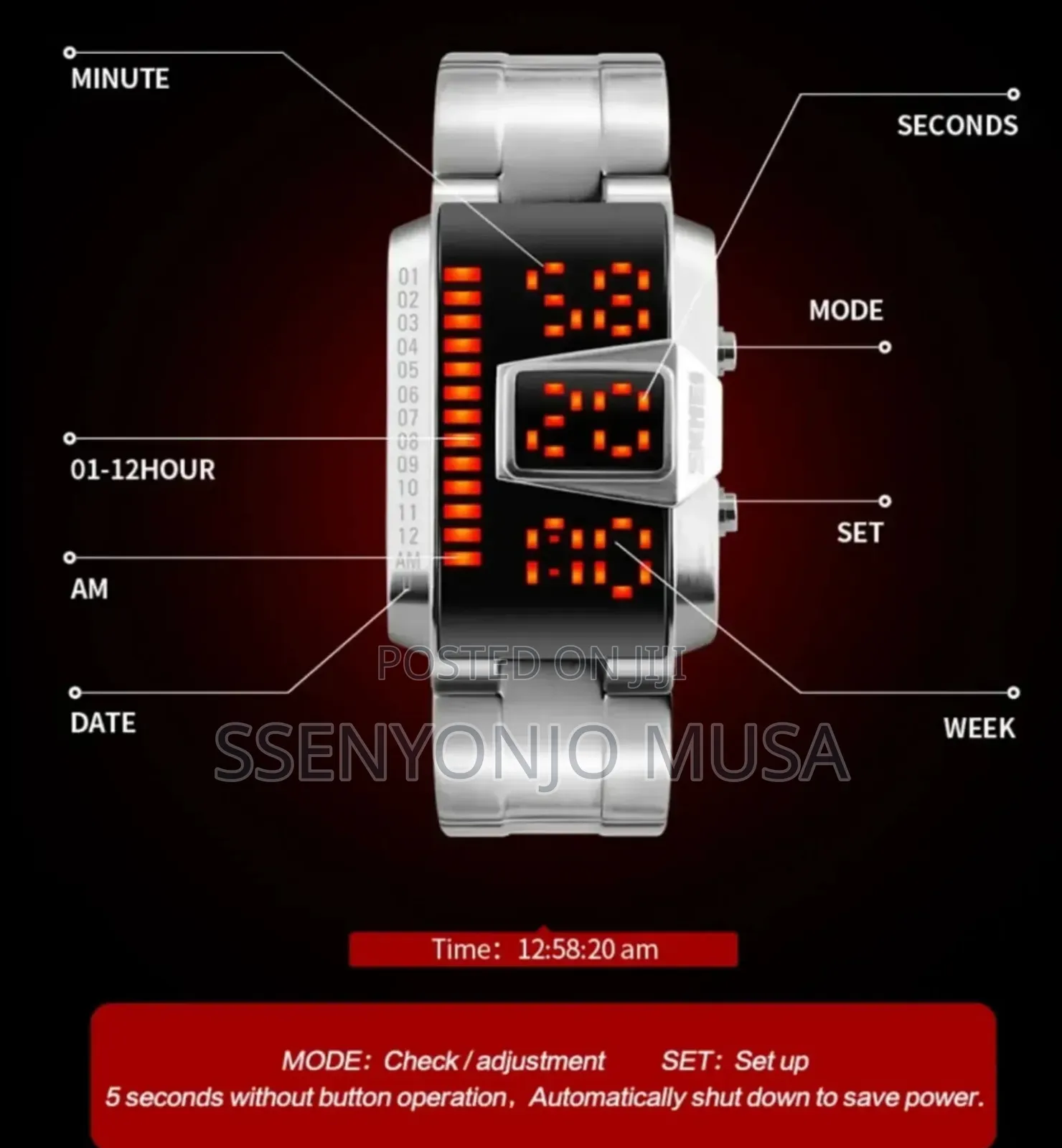 Skmei 1179 Digital Led Men’S Watch – 5atm Waterproof Stainless Steel