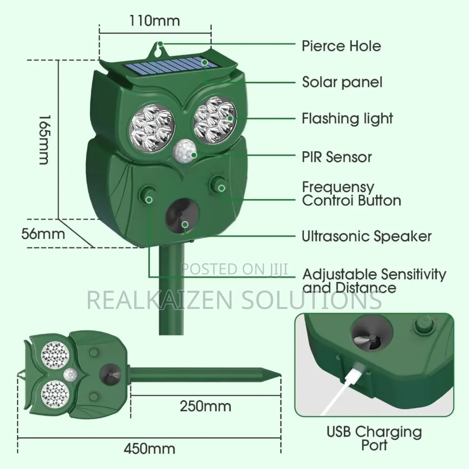 Solar Powered Ultrasonic Animal Deterrent Repellent For Farm | Outdoor