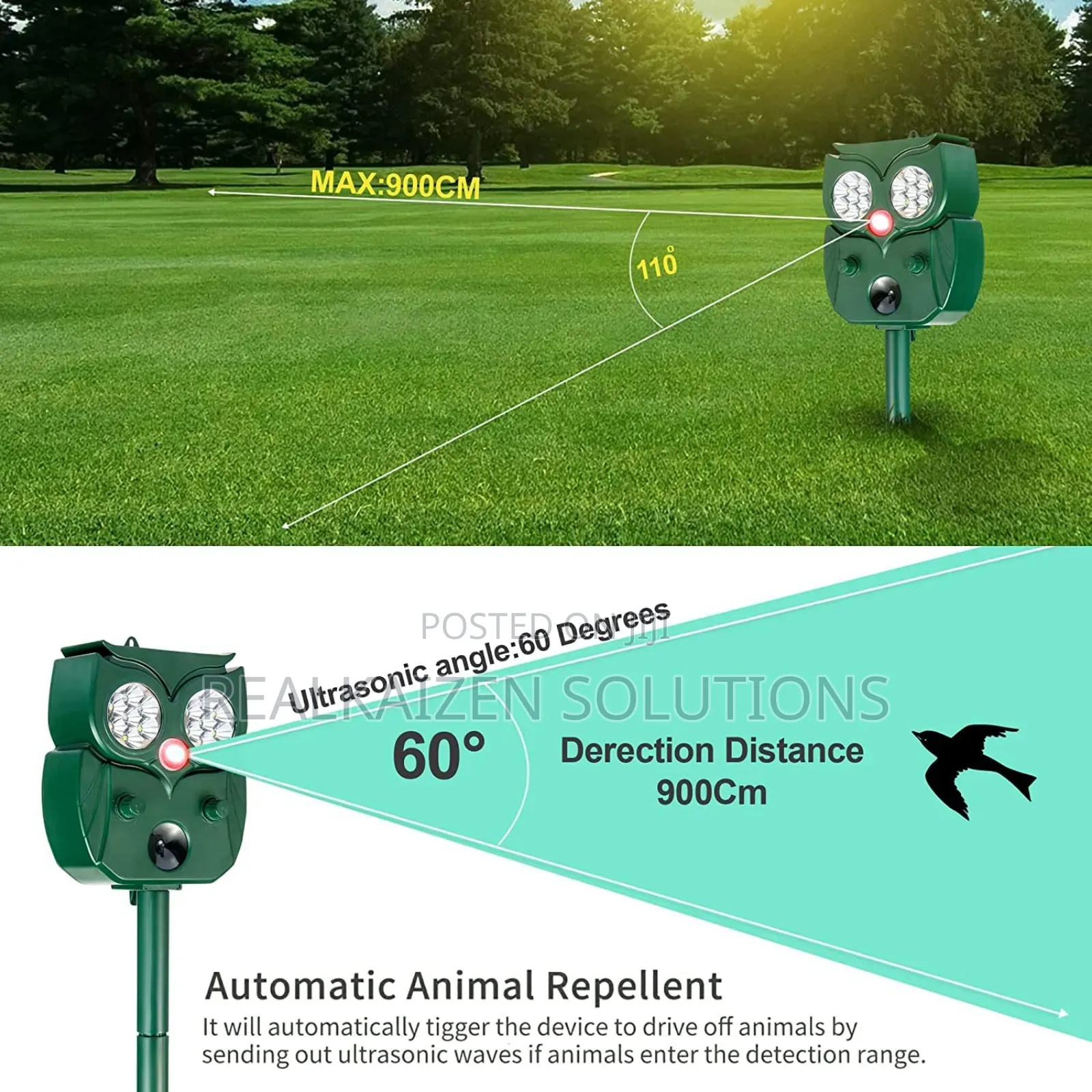 Solar Powered Ultrasonic Animal Deterrent Repellent For Farm | Outdoor
