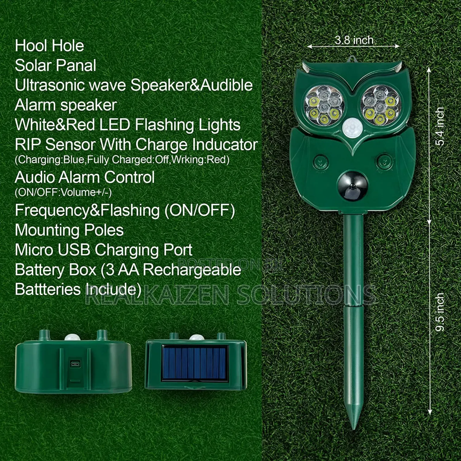 Solar Powered Ultrasonic Animal Deterrent Repellent For Farm | Outdoor