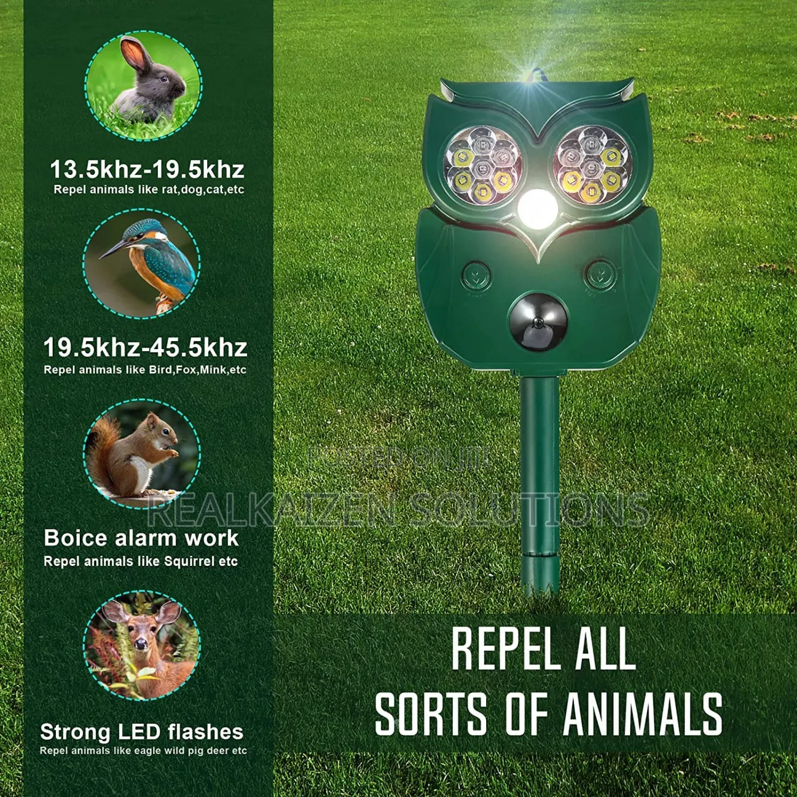 Solar Powered Ultrasonic Animal Deterrent Repellent For Farm | Outdoor