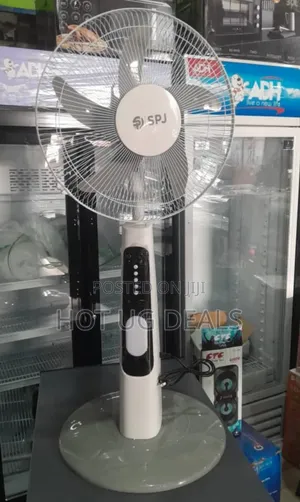 Spj Solar Rechargeable Pedestal Fan With Built-in Light, Usb Charger