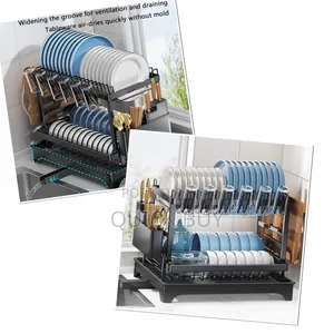 Convenient Folding Two-tier Dish Drainer With A Removable Tray.