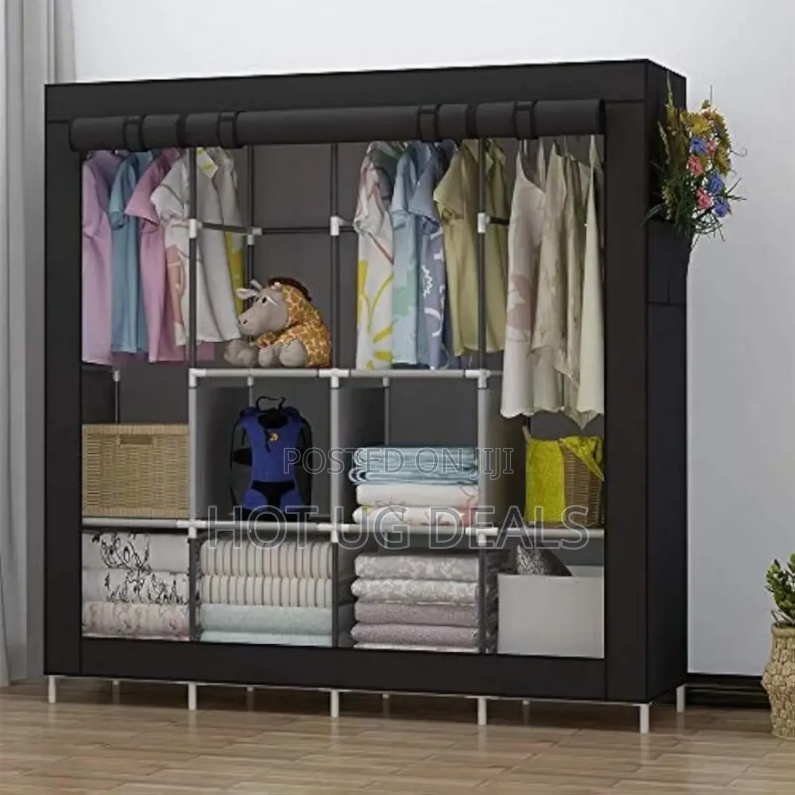 4 Columns Clothes Fabric Steel Frame Wardrobe Storage Organizer Closet