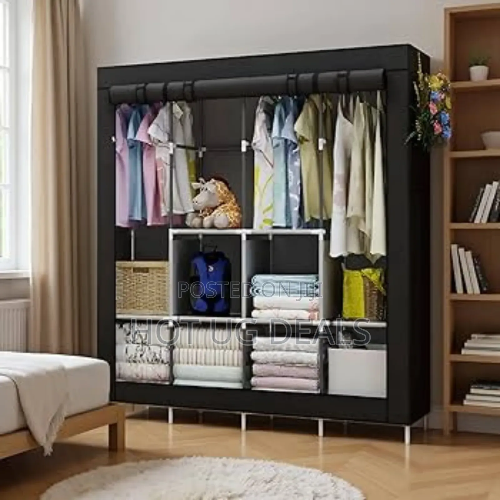 4 Columns Clothes Fabric Steel Frame Wardrobe Storage Organizer Closet