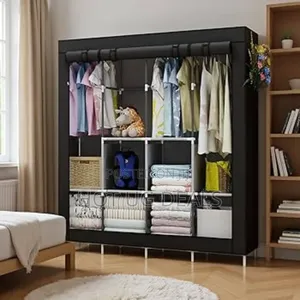 4 Columns Clothes Fabric Steel Frame Wardrobe Storage Organizer Closet