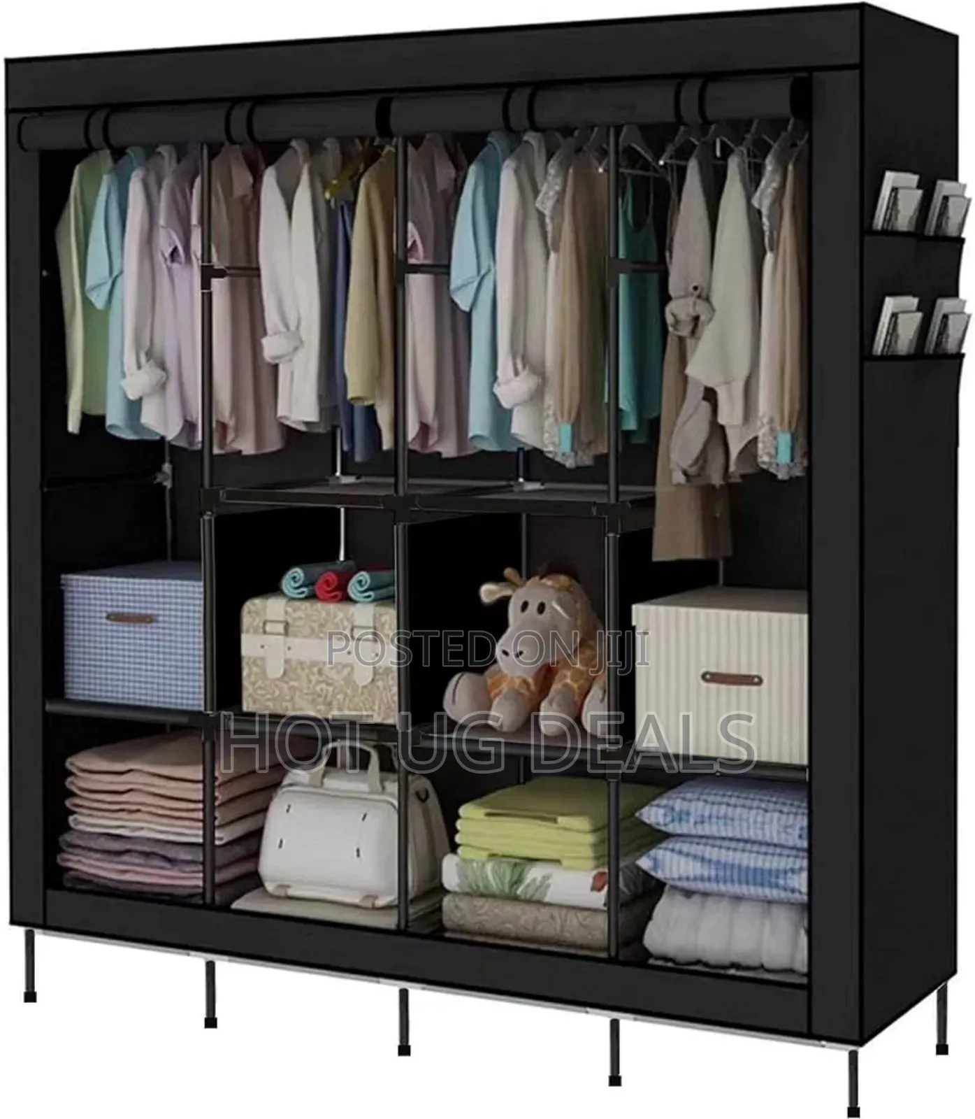 4 Columns Clothes Fabric Steel Frame Wardrobe Storage Organizer Closet