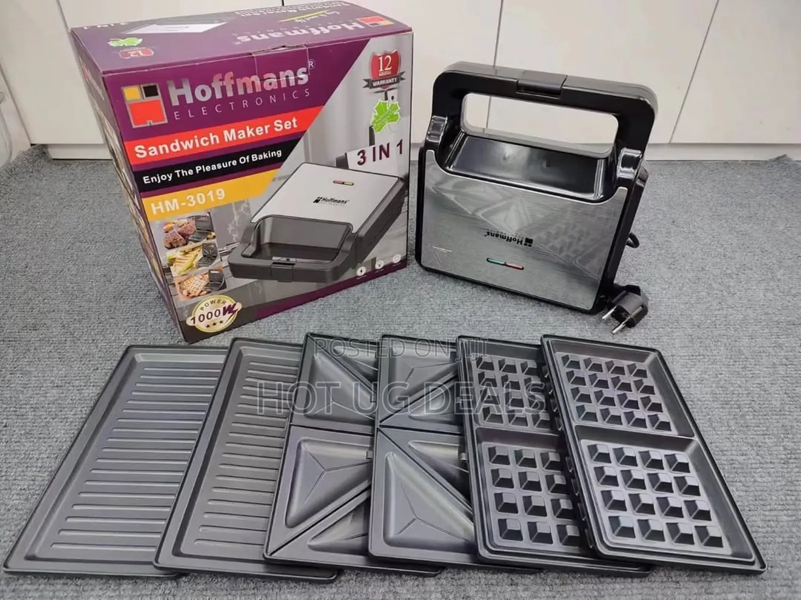 Hoffmans 3 In 1 Waffle Maker Sandwich Barbecue Grill- Black.