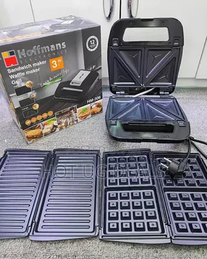 Hoffmans 3 In 1 Waffle Maker Sandwich Barbecue Grill- Black.