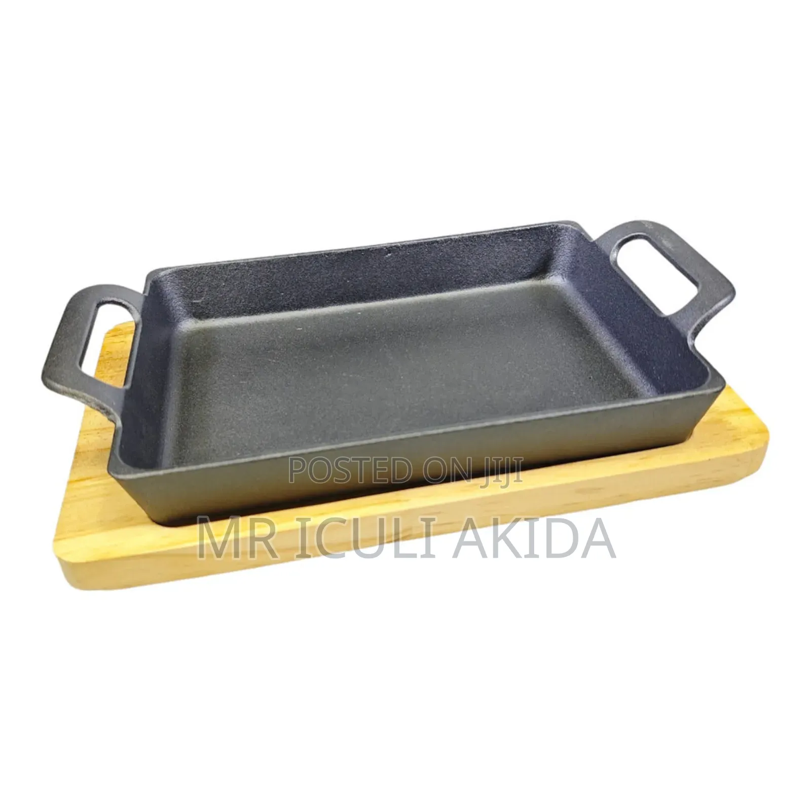Cast Iron Sizzler Plate and Pan With Wood Base