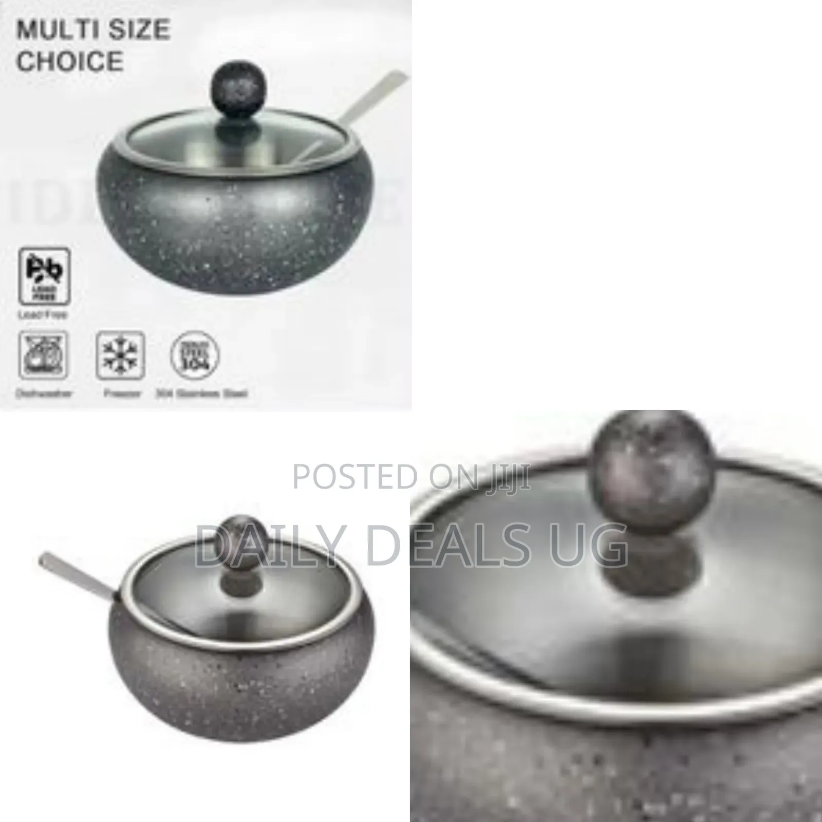 Contemporary Speckled Condiment Bowl With Glass Lid and Spoon