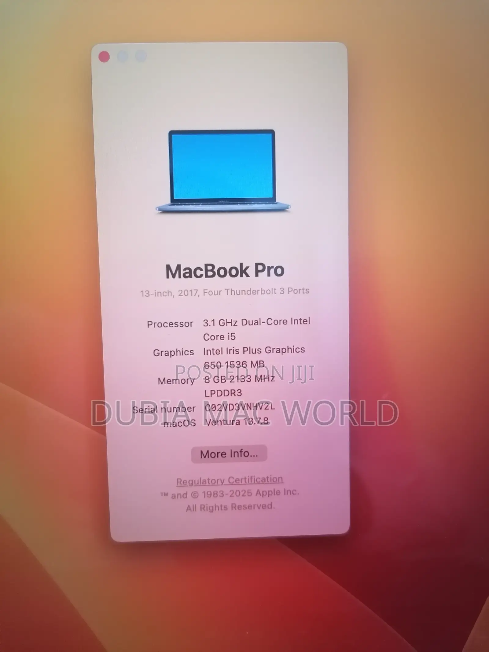 Laptop Apple MacBook Pro 2017 8GB Intel Core I5 SSD 256GB