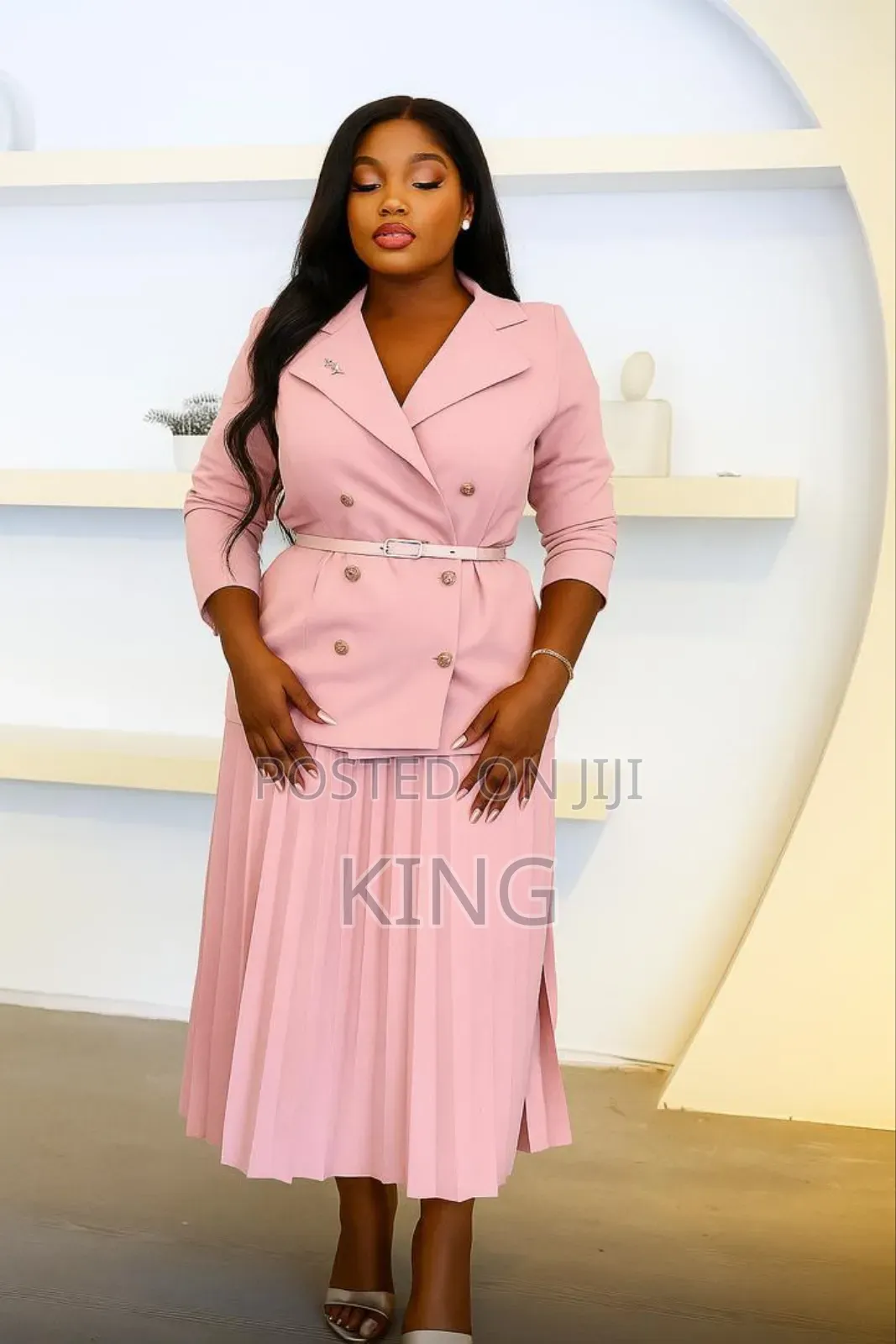 Pink Gold Button Waistcoat X Pleated Skater Skirt