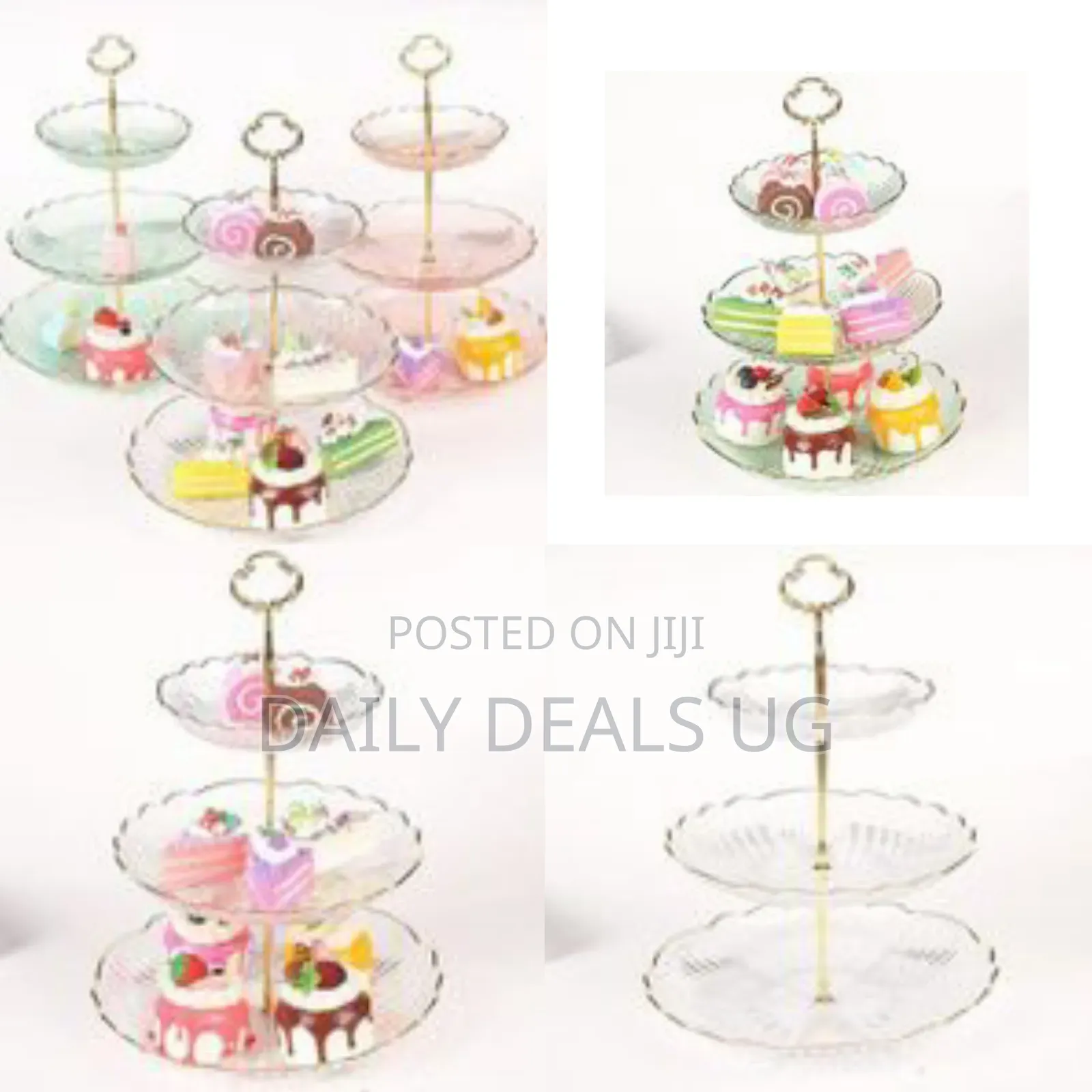 Elegant Three-Tiered Glass Serving Stand With Gold Accents -Multicolor