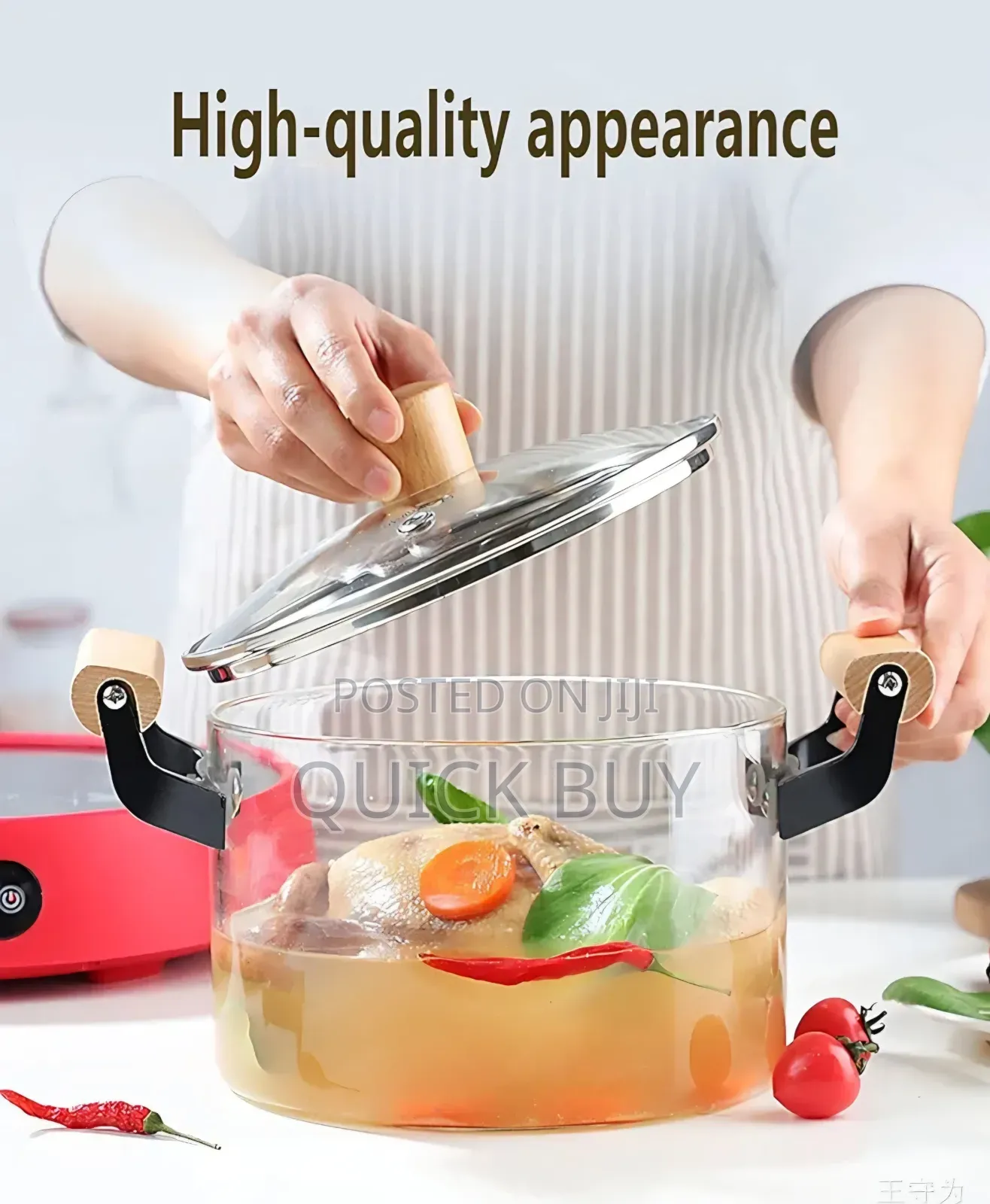 Glass Cooking Pot With Wooden Handle