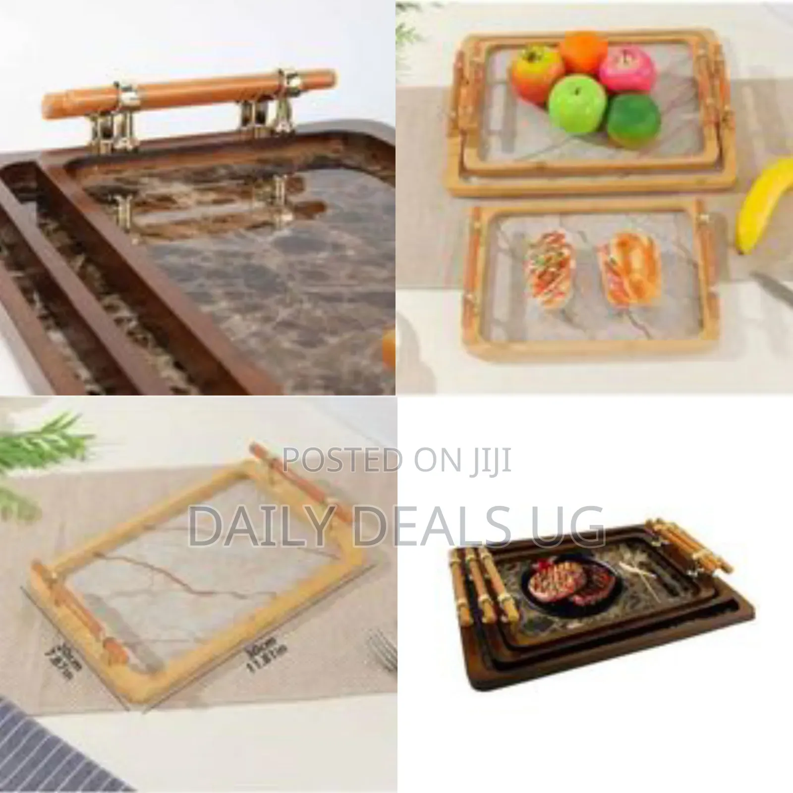 A Set of 3 Bamboo Serving Trays With Handles,Suitable for Serving Food