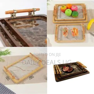 A Set of 3 Bamboo Serving Trays With Handles,Suitable for Serving Food