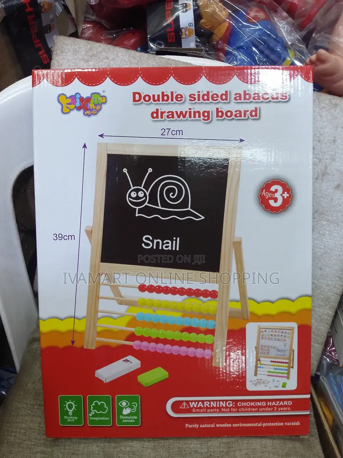 Wooden Double Sided Abacus Drawing Board for Kids - Size 39 × 27 Cm