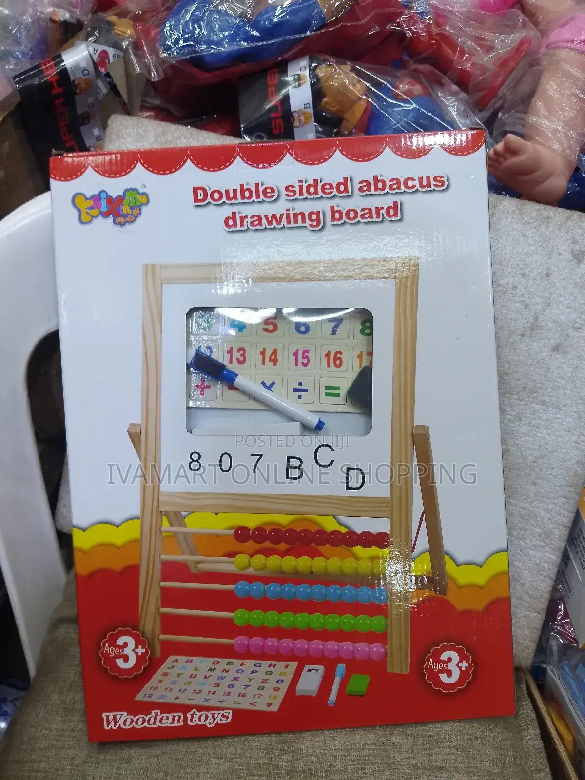 Wooden Double Sided Abacus Drawing Board for Kids - Size 39 × 27 Cm