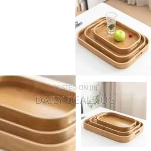Set of Three Rectangular Bamboo Serving Trays