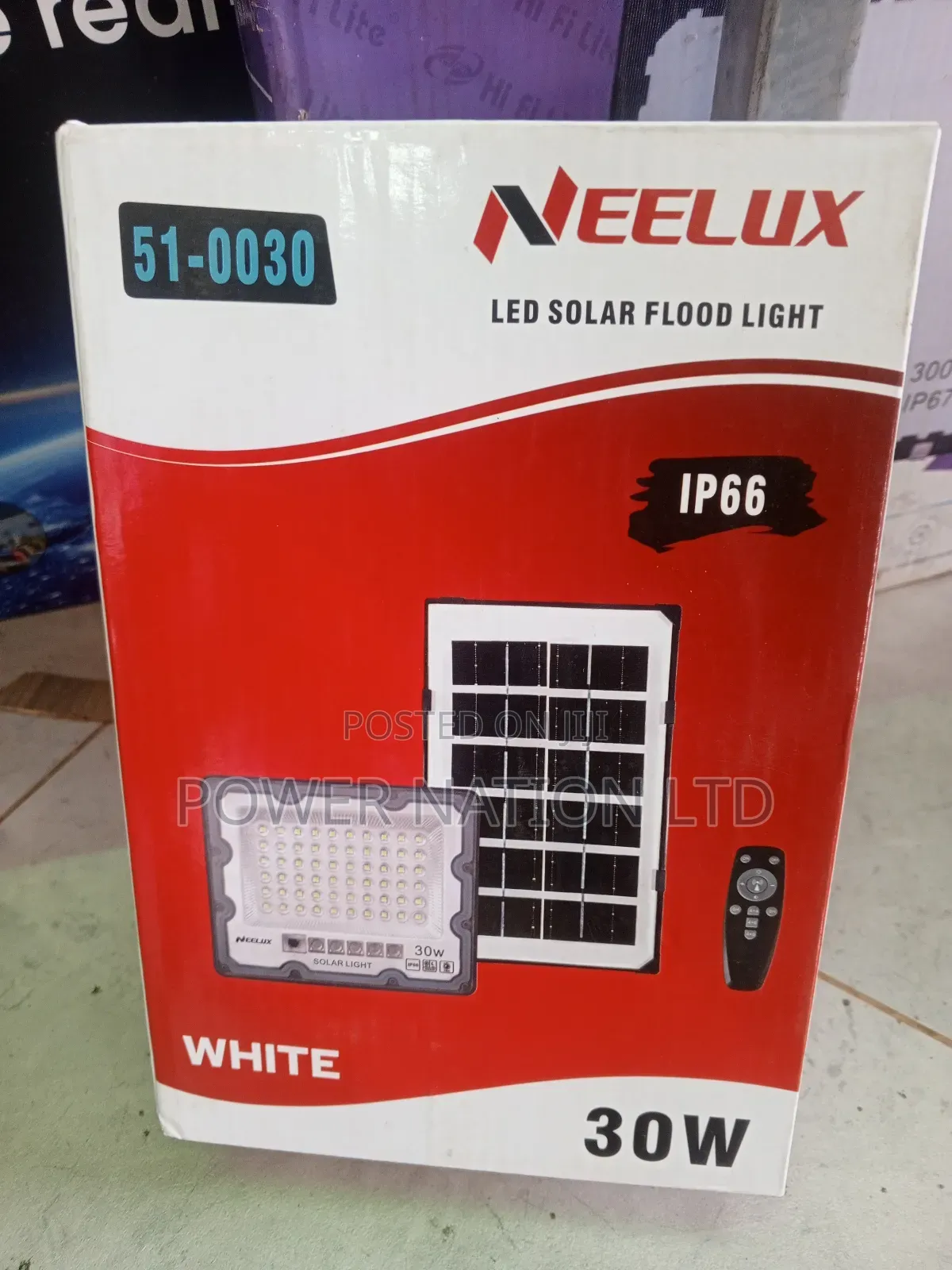 30w Solar Flood Light Red and White Box
