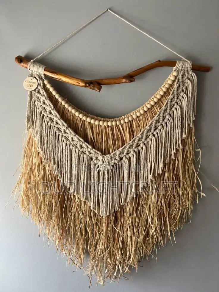 Handmade Macrame Raffia Wall Décor – Boho Natural Art Piece