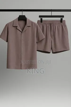 Cuban Collar Linen Shirt and Shorts Set,