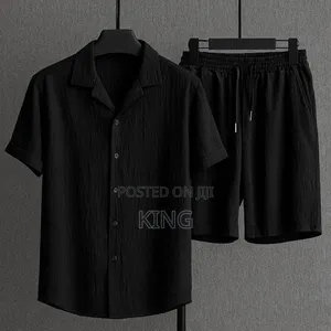 Cuban Collar Linen Shirt and Shorts Set,