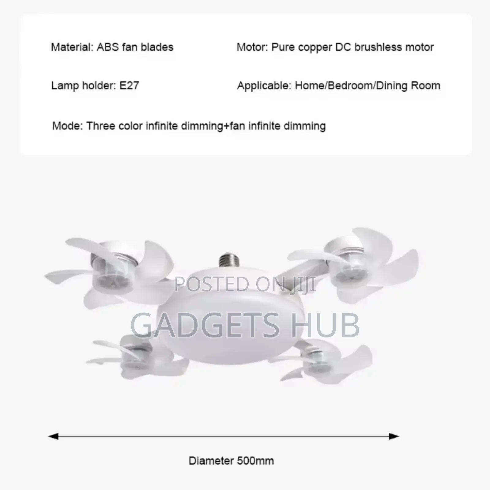 Led Ceiling Fan Light 3 Colors 5 Blades With Remote Control