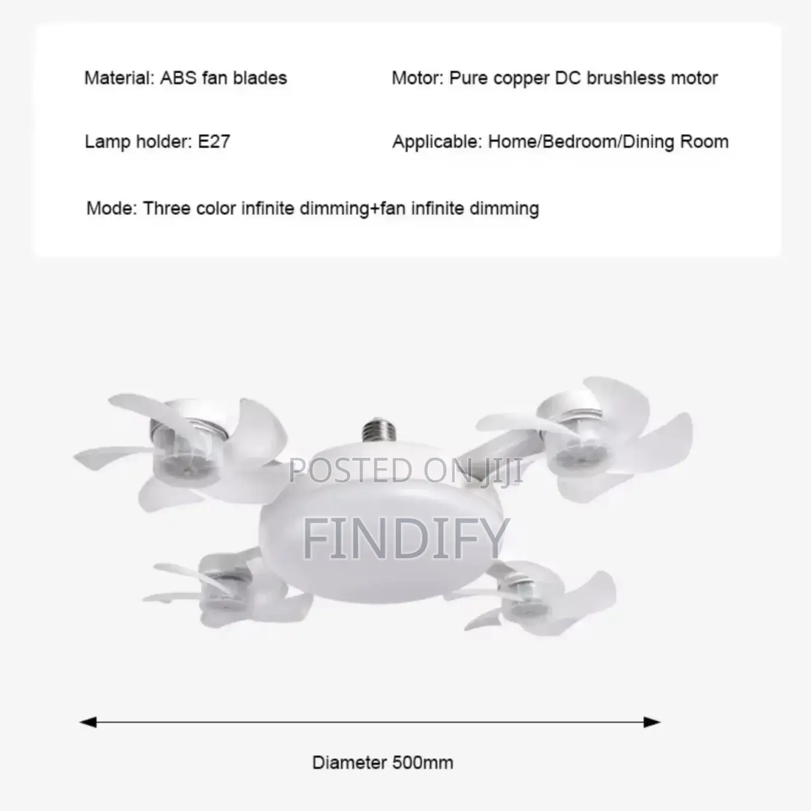 Led Ceiling Fan Light 3 Colors 5 Blades With Remote Control