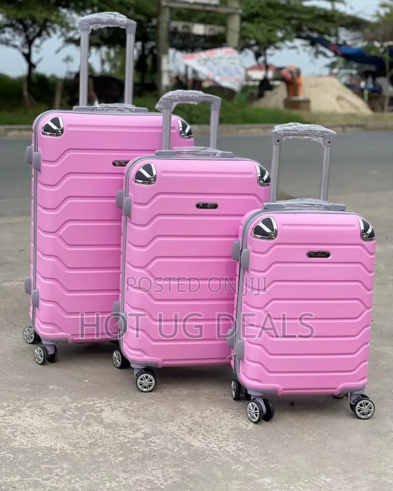 Set Of 3pcs Plastic Travel Suitcases Luggage Bags - Pink