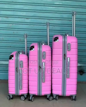 Set Of 3pcs Plastic Travel Suitcases Luggage Bags - Pink