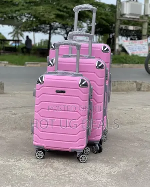 Set Of 3pcs Plastic Travel Suitcases Luggage Bags - Pink