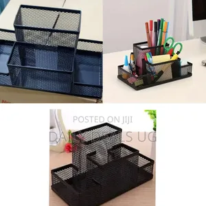 4-Tier Black Mesh Metal Desk Organizer - Multi-Compartment Pen Holder