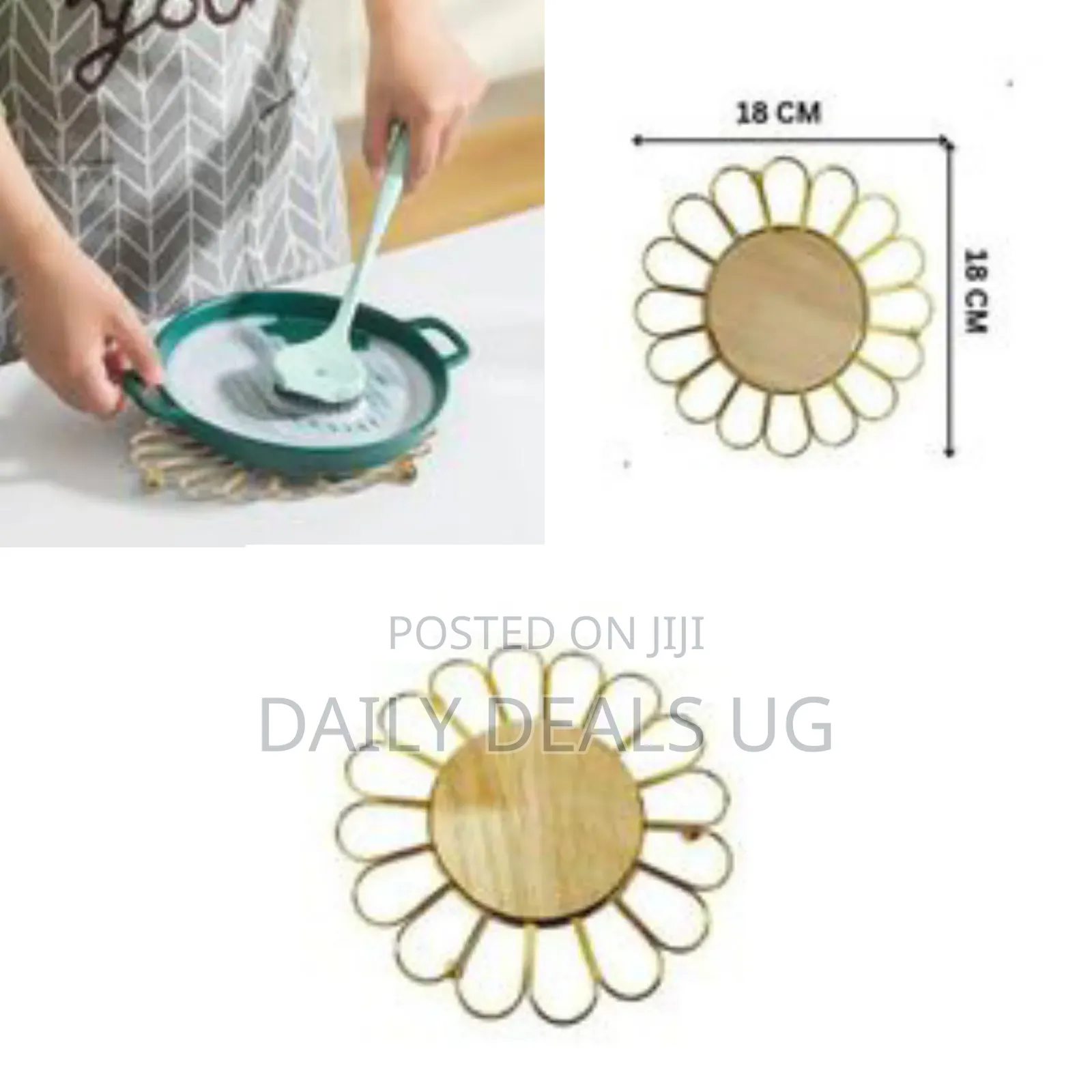 Set of Two Floral Design Coasters With Wood and Gold-Tone Metal
